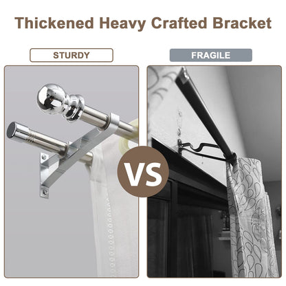 Harrms Double Curtain Pole, Curtain Poles for Eyelet Curtains, Silver Curtain Pole 76-368cm, Extendable Metal Curtain Rod Stainless Steel Room