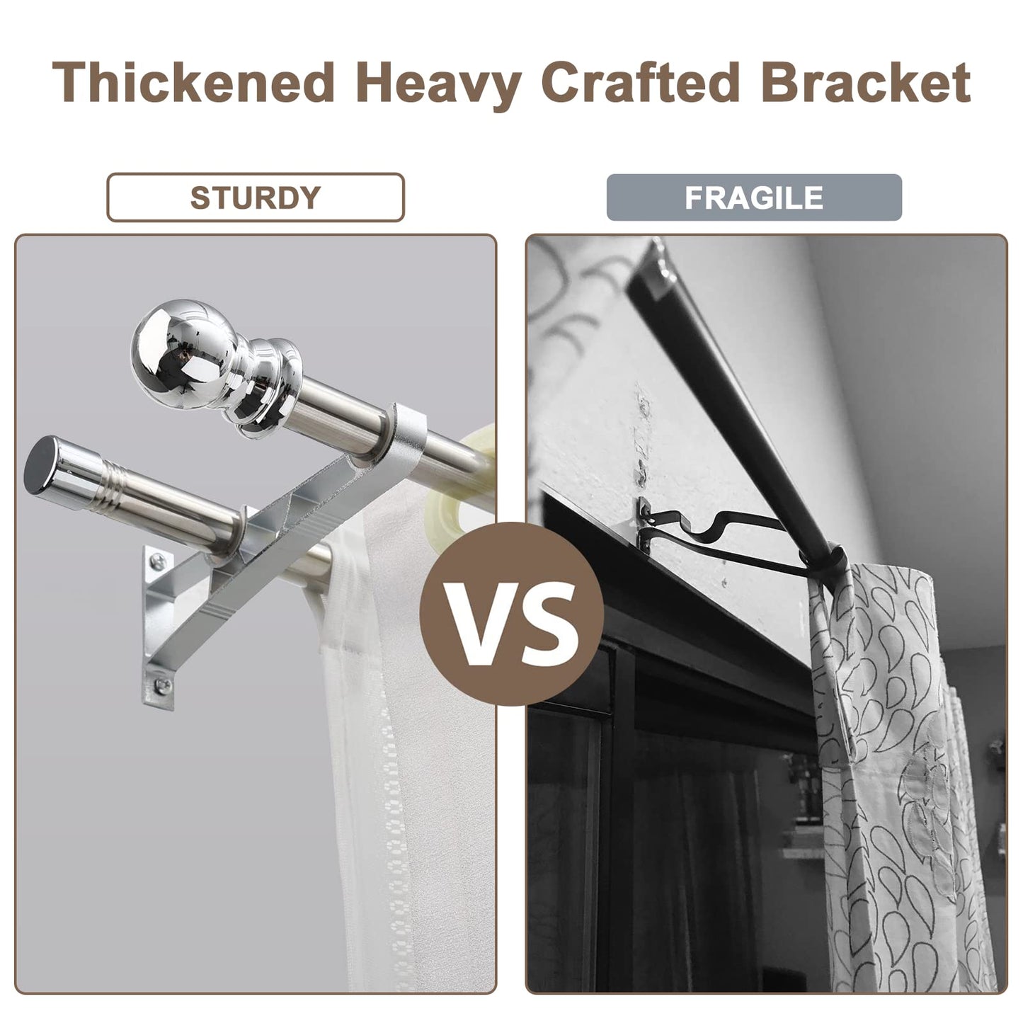 Harrms Double Curtain Pole, Curtain Poles for Eyelet Curtains, Silver Curtain Pole 76-332cm, Extendable Metal Curtain Rod Stainless Steel Room