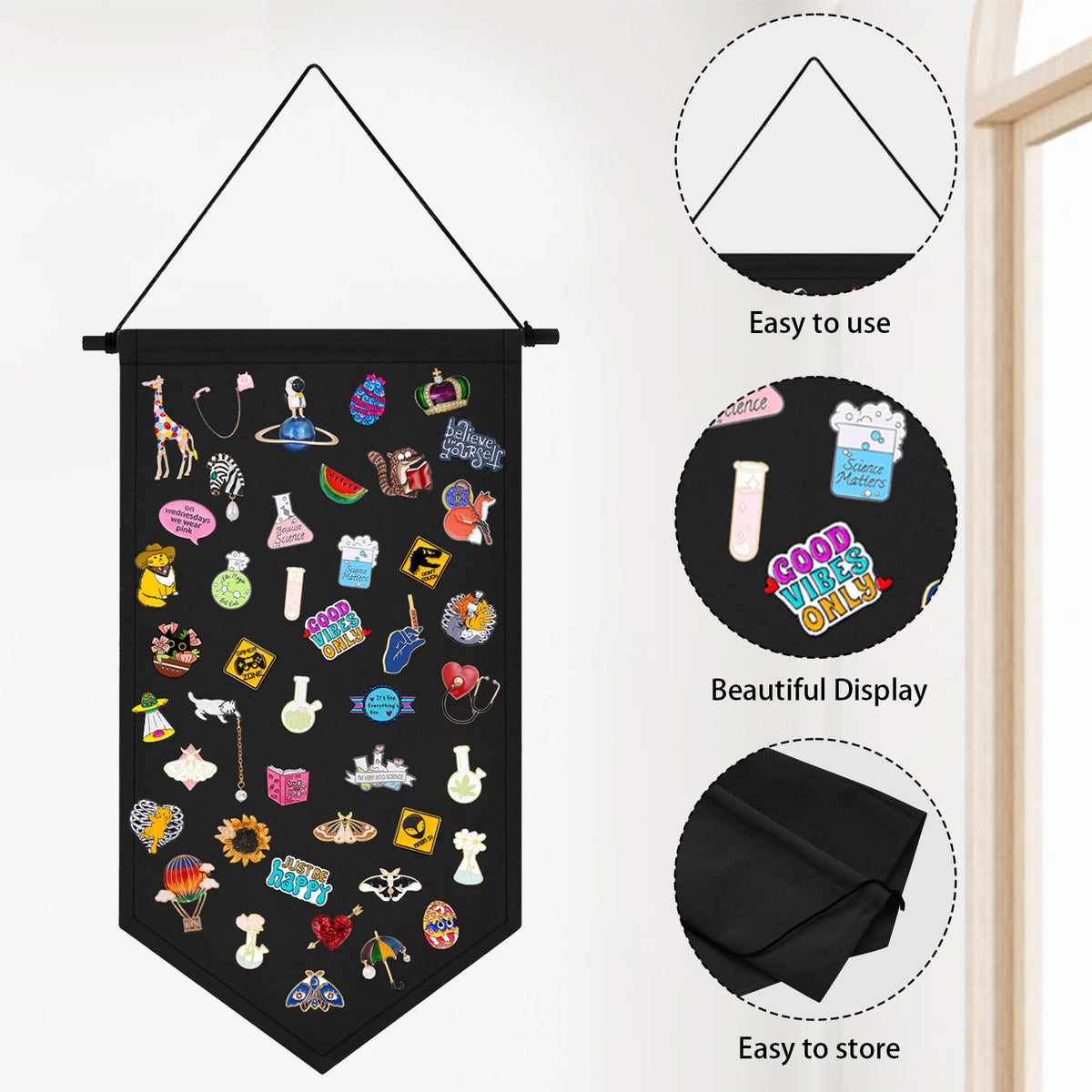Kunyeah Wall Hanging Brooch Organizer Storage Case Colorful Canvas Pin Board Stand Enamel Pin Badge Hanging Holder Display Banner Earrings Collection