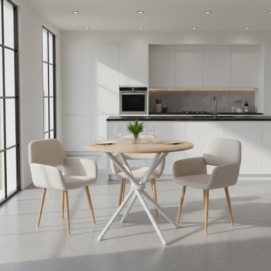 FurnitureR Modern 3-Piece Dining Table Set with 2 Upholstered Armless Chairs, Small Round Kitchen Table and Comfortable Seating for Compact Spaces,