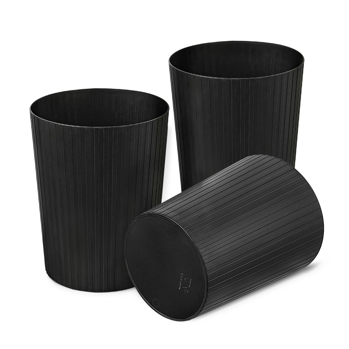 Cetomo 7.2L*3 Plastic Waste Paper Bin, Trash Can, Small Bins, Bedroom Bin, Round Waste Basket with Solid Stripe for Kitchen Rooms, Nesting, Matte