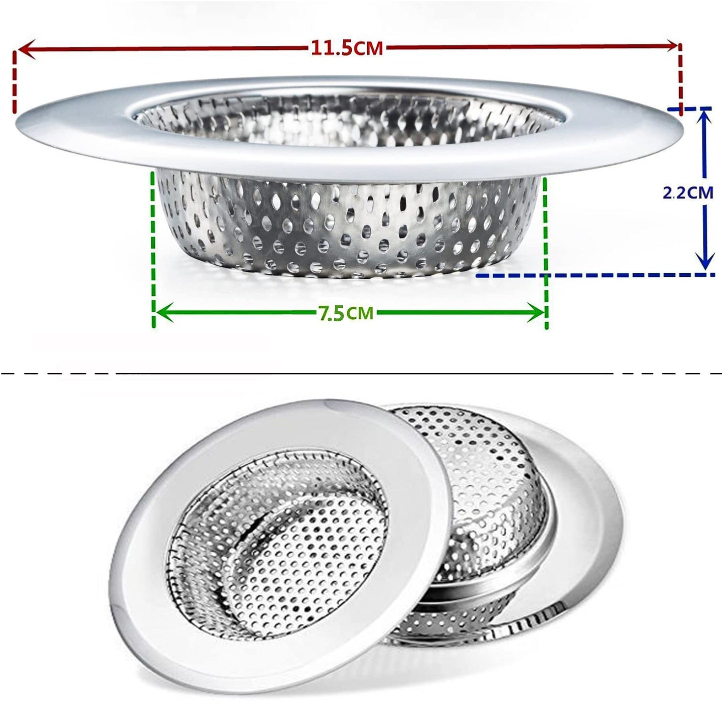 2 Pack Tomario Stainless Steel Kitchen Sink Strainer, Standard Sink Drain Protector Hair Catcher for Kitchen Bathroom Shower Kitchen Dishwasher Safe