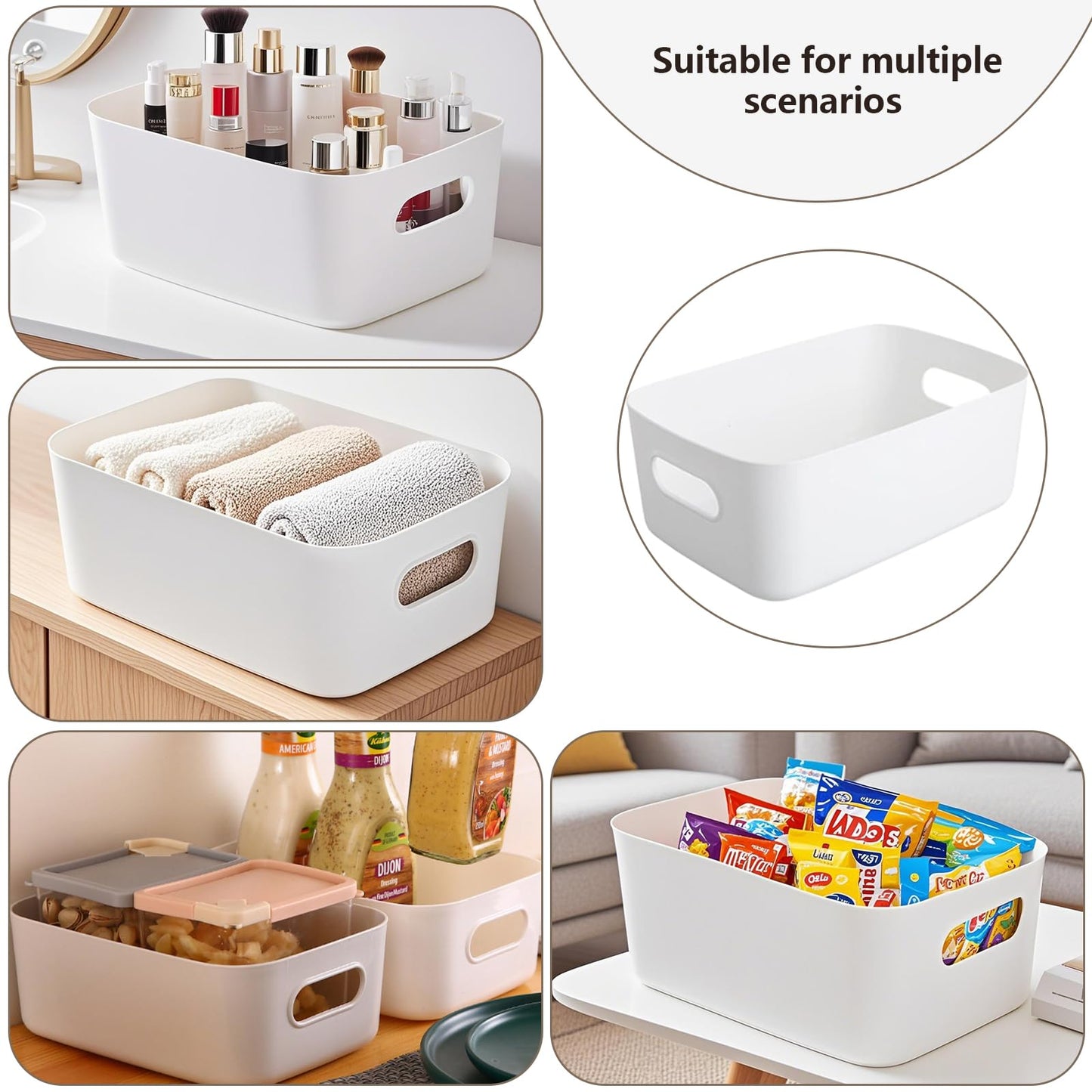 YUNSHANGHE Pack of 10 Storage Boxes Plastic Storage Basket with Handles, 30 x 20 x 12 cm Storage Plastic Box for Kitchen Cabinet Bathroom Shelf