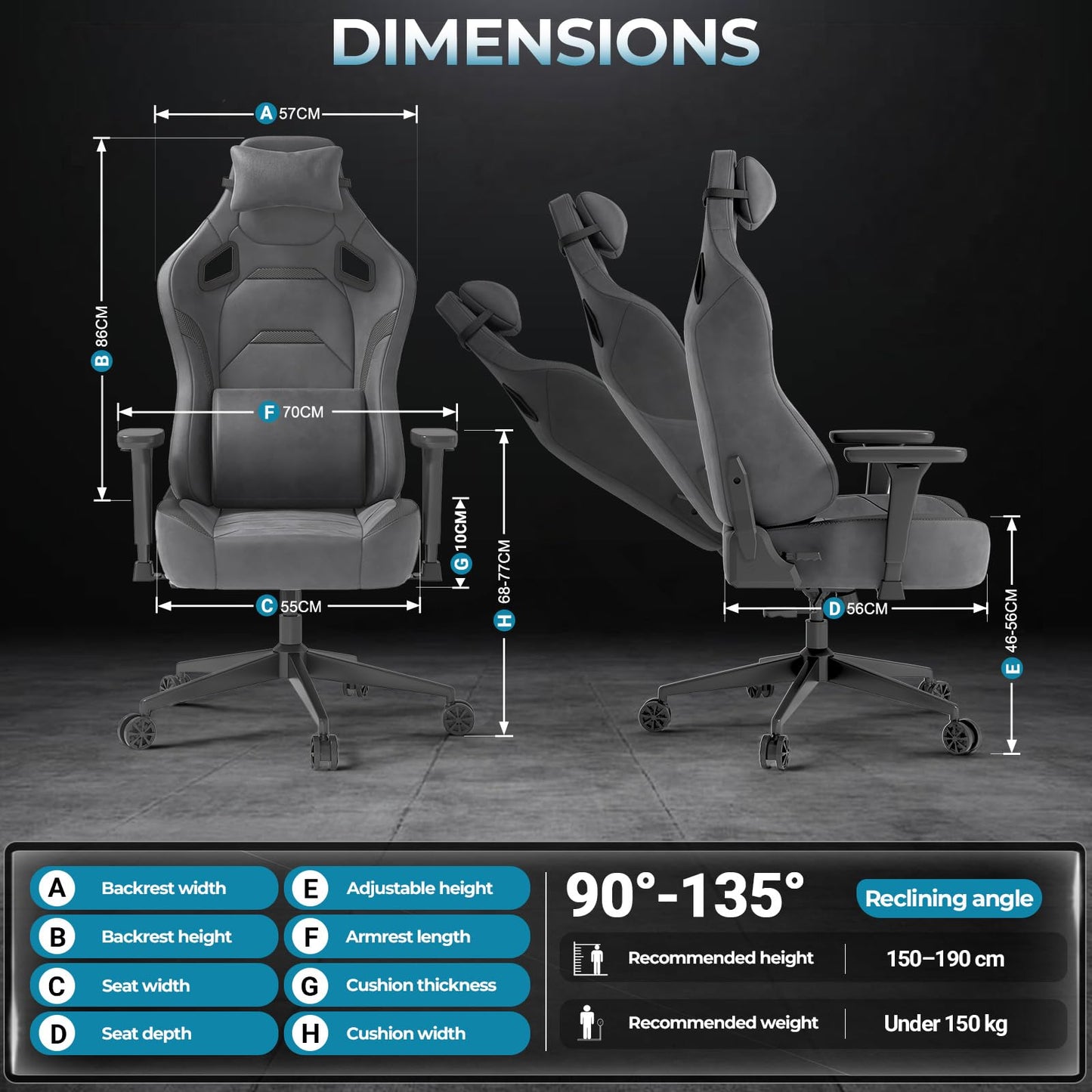 JUMMICO Suede Gaming Chair, Ergonomic Office Chair with 3D Armrests, Desk Chair with Wider Backrest for Gaming, Working, Study