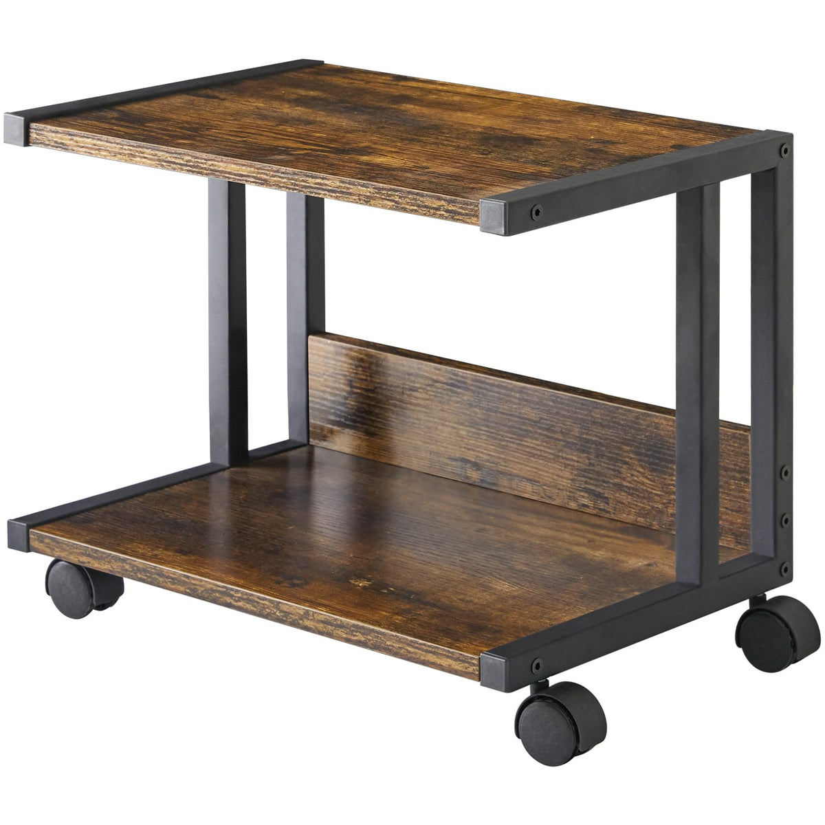IBUYKE Under Desk Printer Stand, 2 Tier Desktop Organizer Shelf with 4 Wheels, for Printer, Fax, Home Office Use, Rustic Brown TLJ007H