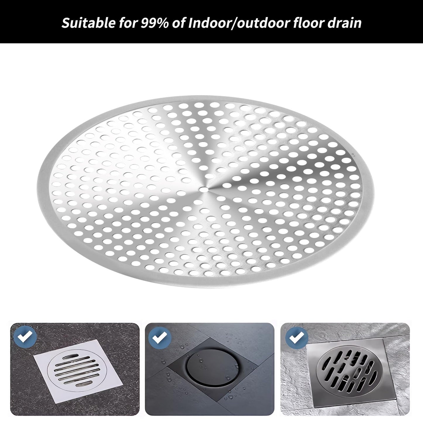 Shower Drain Hair Catcher 2Pcs 12cm Bathroom Sink Strainer Reusable Robust Stainless Steel Mesh with Silicone Plughole Protector Super Seal Filter