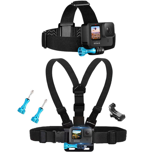 MiPremium Chest Harness Chesty Mount & Head Strap for GoPro Hero 13 12 11 10 9 8 Max Go Pro Hero 7 6 5 3 4 Session Black Silver Fusion DJI Osmo AKASO
