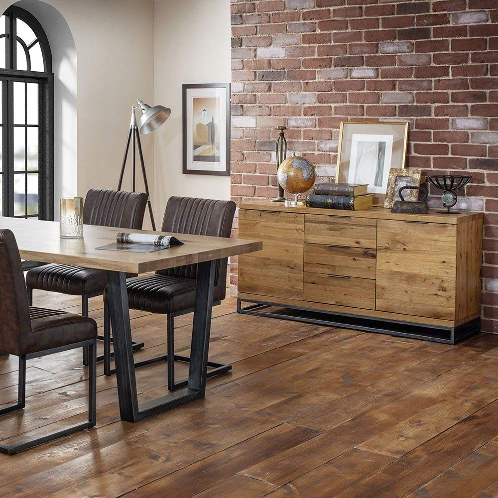 Julian Bowen Brooklyn Sideboard - Oak, Oak & Metal - H75 x W150 x D45cm