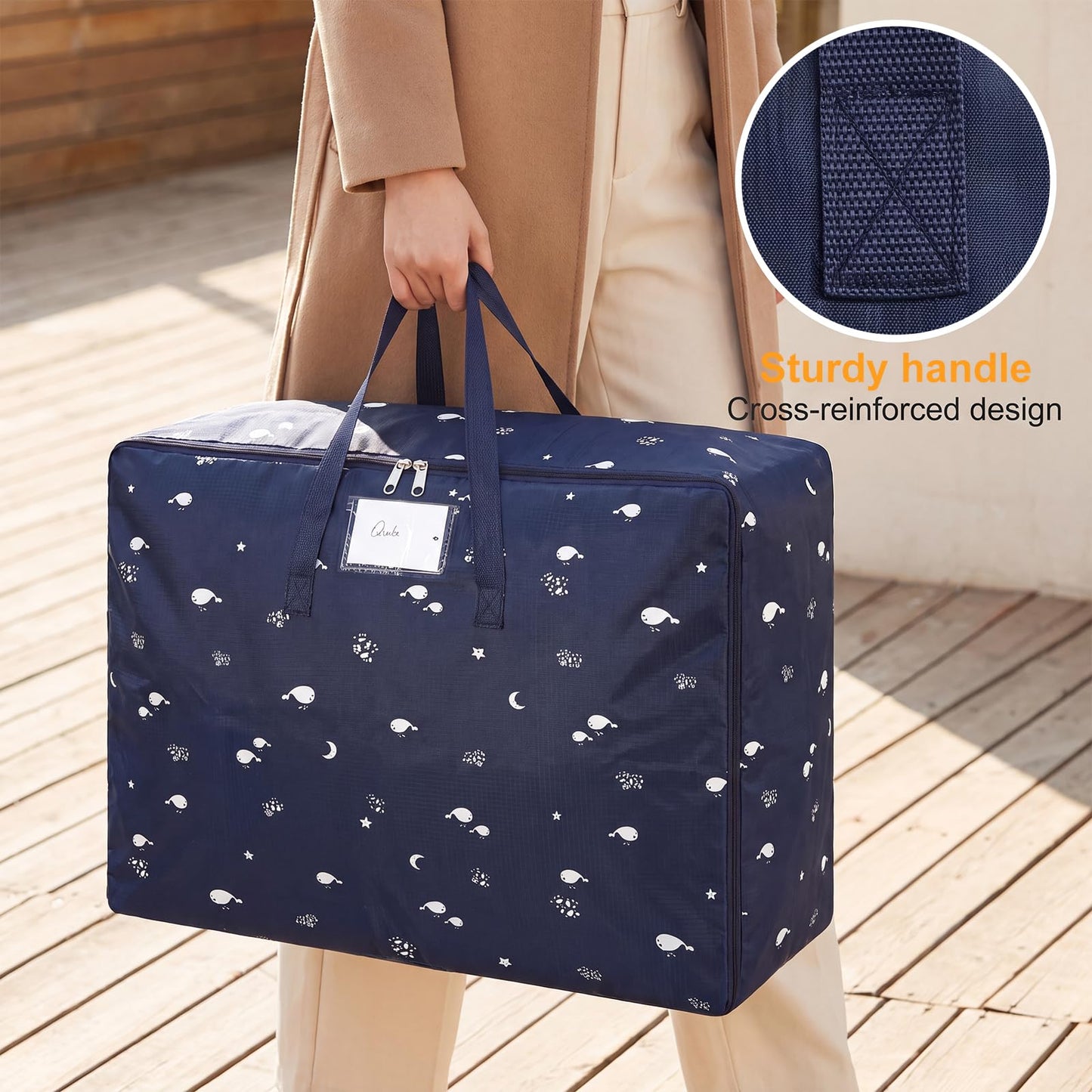 4 Pcs 105L Large Moving Bags Oxford Fabric Storage Bags with Zips, Blue