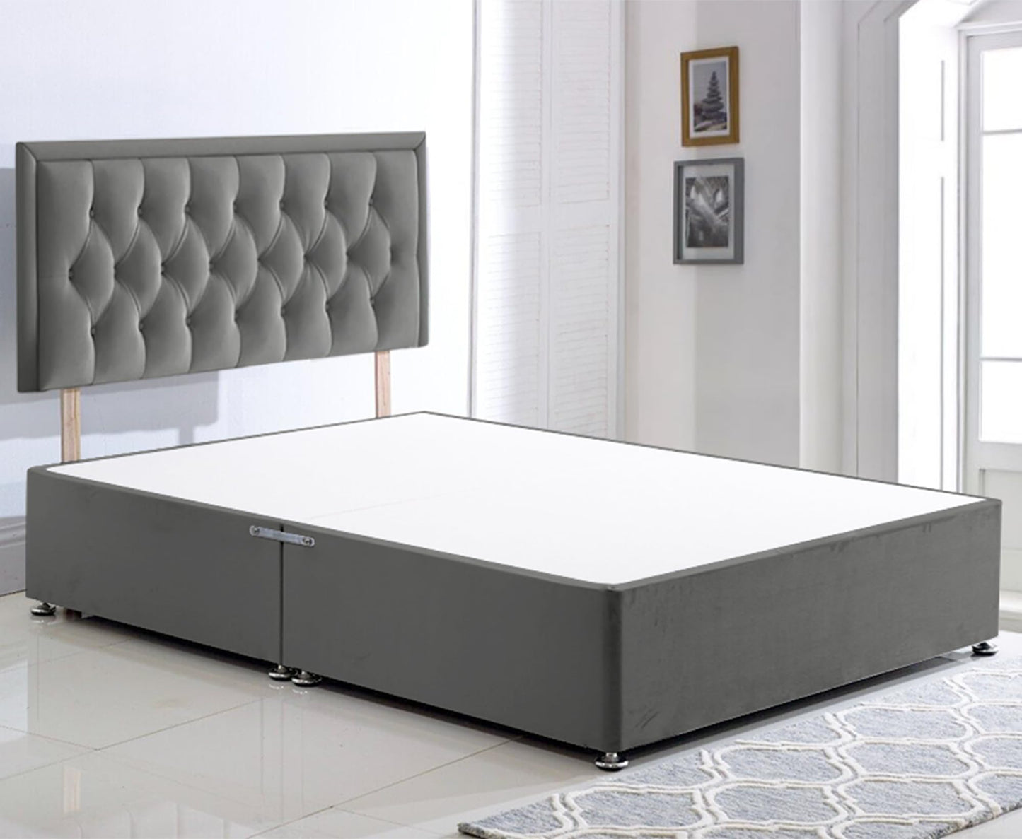 ComfoRest - 3FT Single Grey Bed Frame with 24? Headboard | Divan Base WITH NO DRAWERS | Modern Design WITHOUT MATTRESS for Stylish Spaces