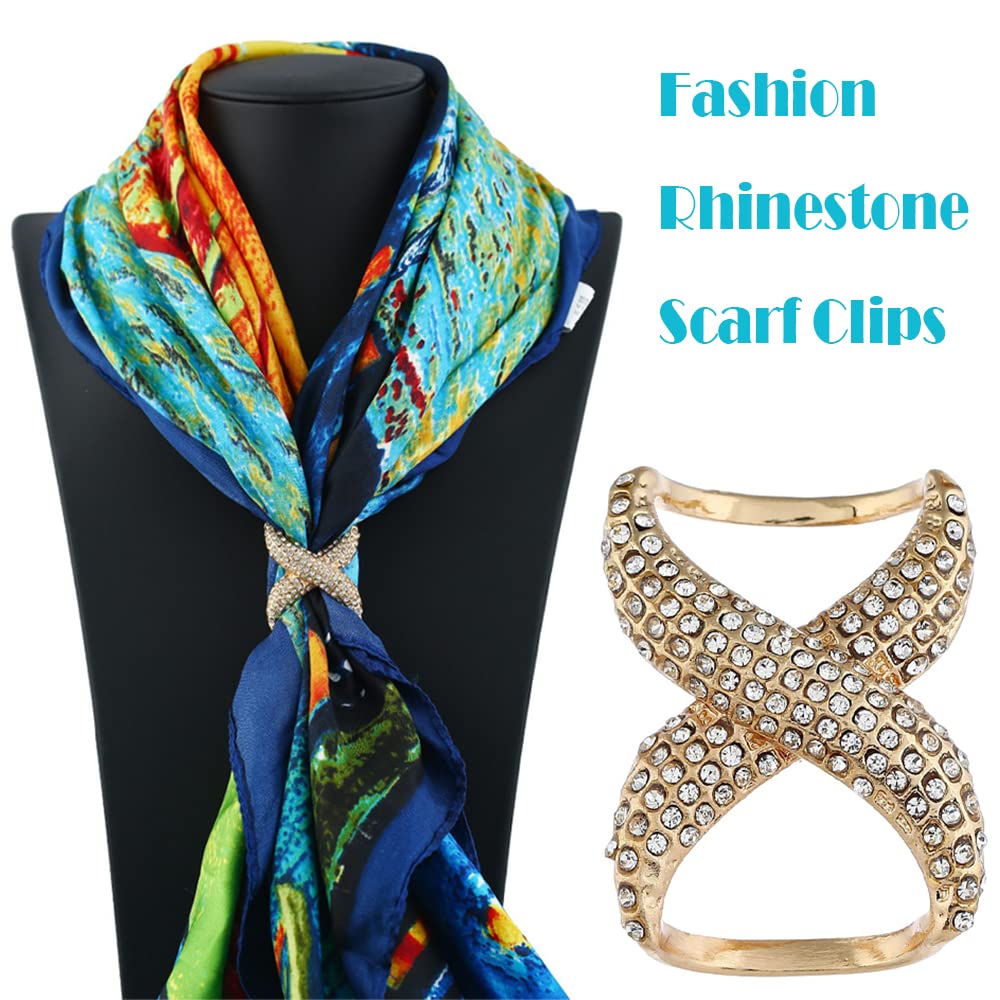 2 Pcs Scarf Rings for Women, Rhinestone Scarf Clips, Fashion Scarves Buckle