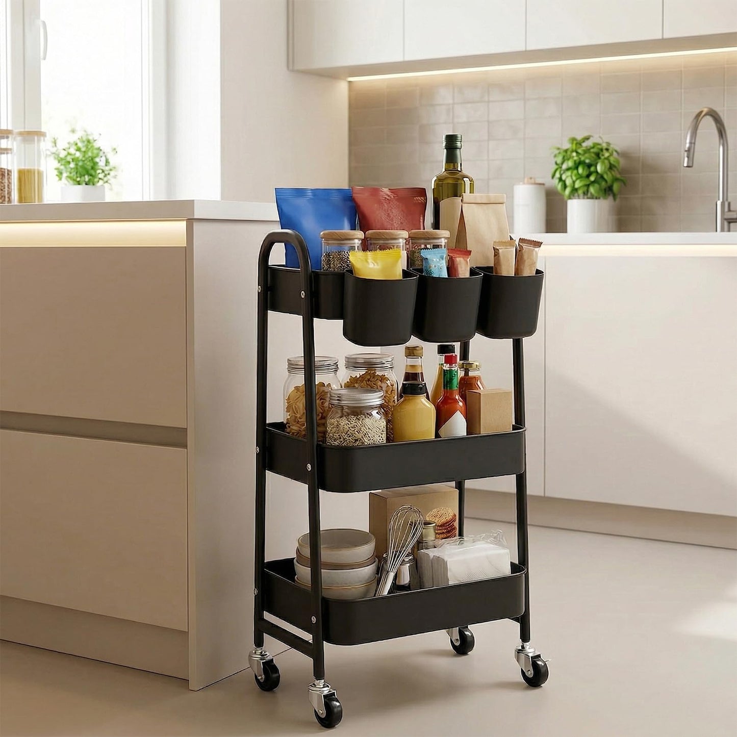 DOEWORKS Storage Trolley on Wheels Metal Kitchen Trolley Craft Trolleys
