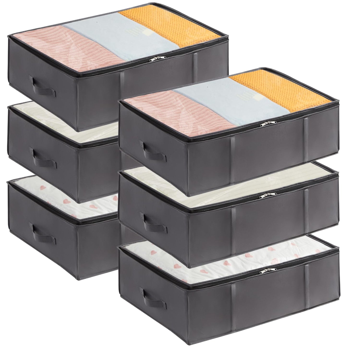 Lifewit 6 Pack 40L Under Bed Storage, Underbed Storage Boxes with lid Clothes Storage Bag Wardrobe Storage Organiser with Reinforced Handle