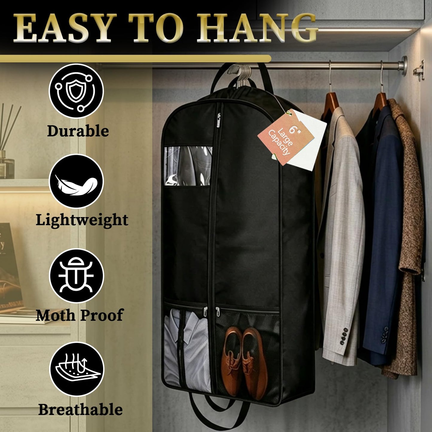 ChioSun 42" Long Suit Bag, Waterproof Heavy Duty Garment Bags,Side width 6"