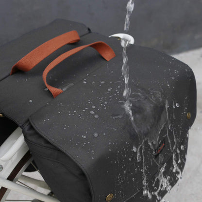 TOURBON Waterproof Canvas Bicycle Bike Rear Seat Carrier Luggage Storage Bag Cycling Double Roll-up Pannier Bag Rear Pack Black