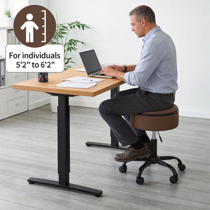 FIRAVOE Drafting Chair with Storage, Adjustable Desk Stool with Wheels 52.5–62.5 cm, Coffee Brown Ergonomic Office Stool