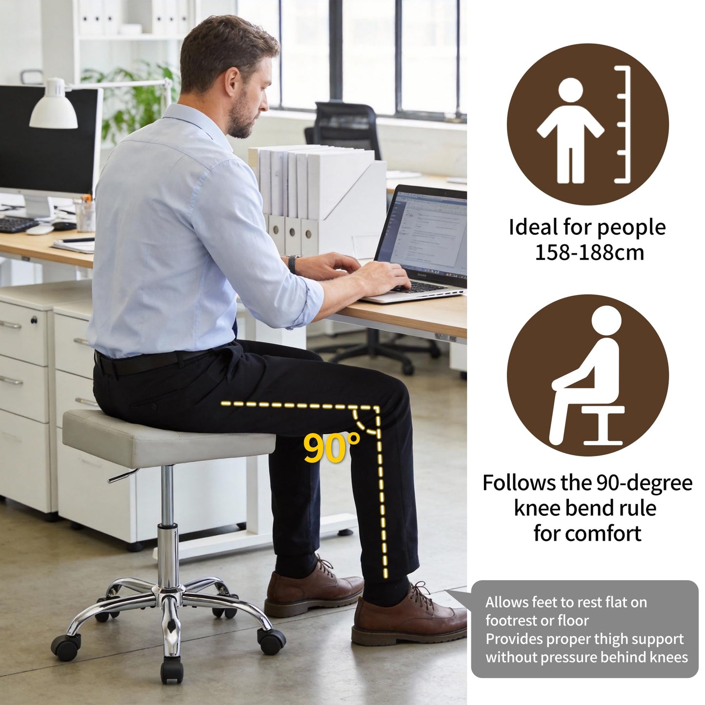 FIRAVOE Adjustable Drafting Stools 43.5–54.5 cm (Saddle Shaped Seat) (136 kg Capacity) Office Stool with Wheels