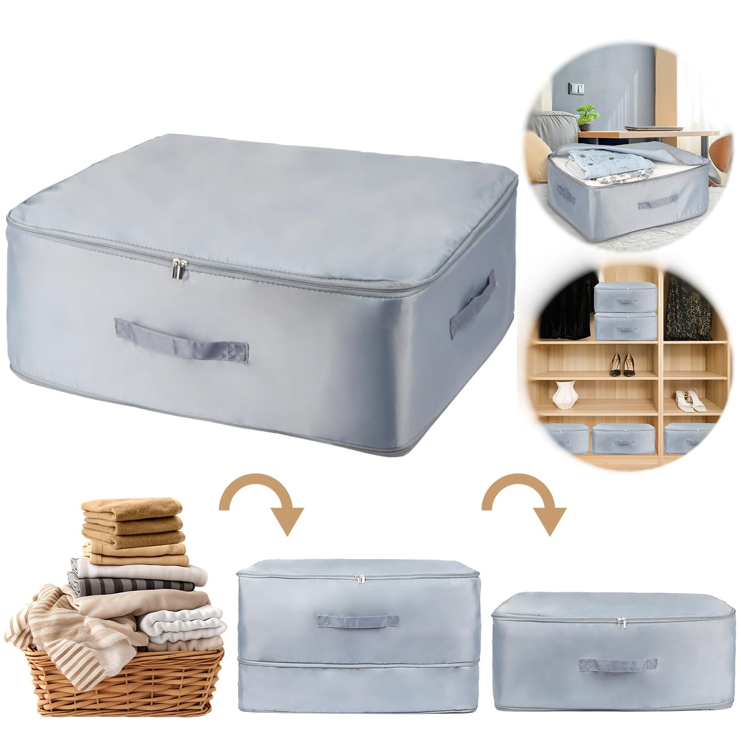 Self-Compressing Storage Bag, Large Movable Duvet Organiser, Grey