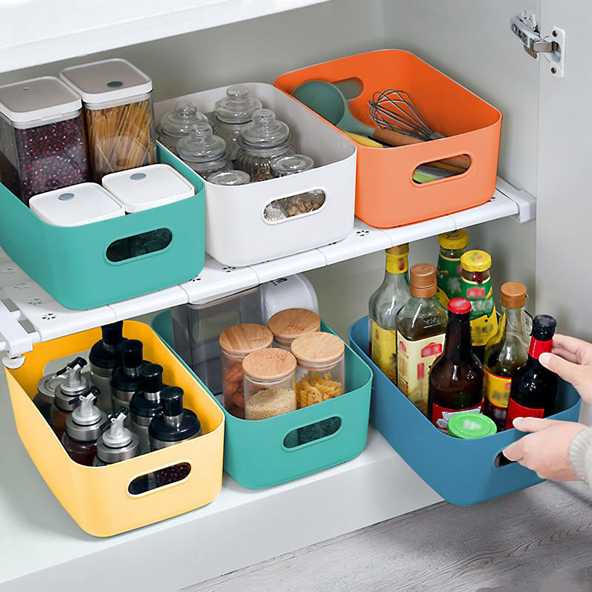 Spesh 6 pcs Plastic Storage Baskets Small Cupboard Storage Boxes with Handles Container Storage Baskets for Kitchen,Bathroom and