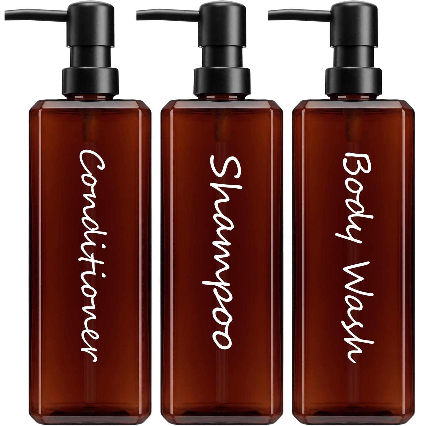 GMISUN Shampoo and Conditioner Dispenser, 17 Fl oz / 500ml Square Shower Gel Dispenser, Refillable Shampoo Bottles