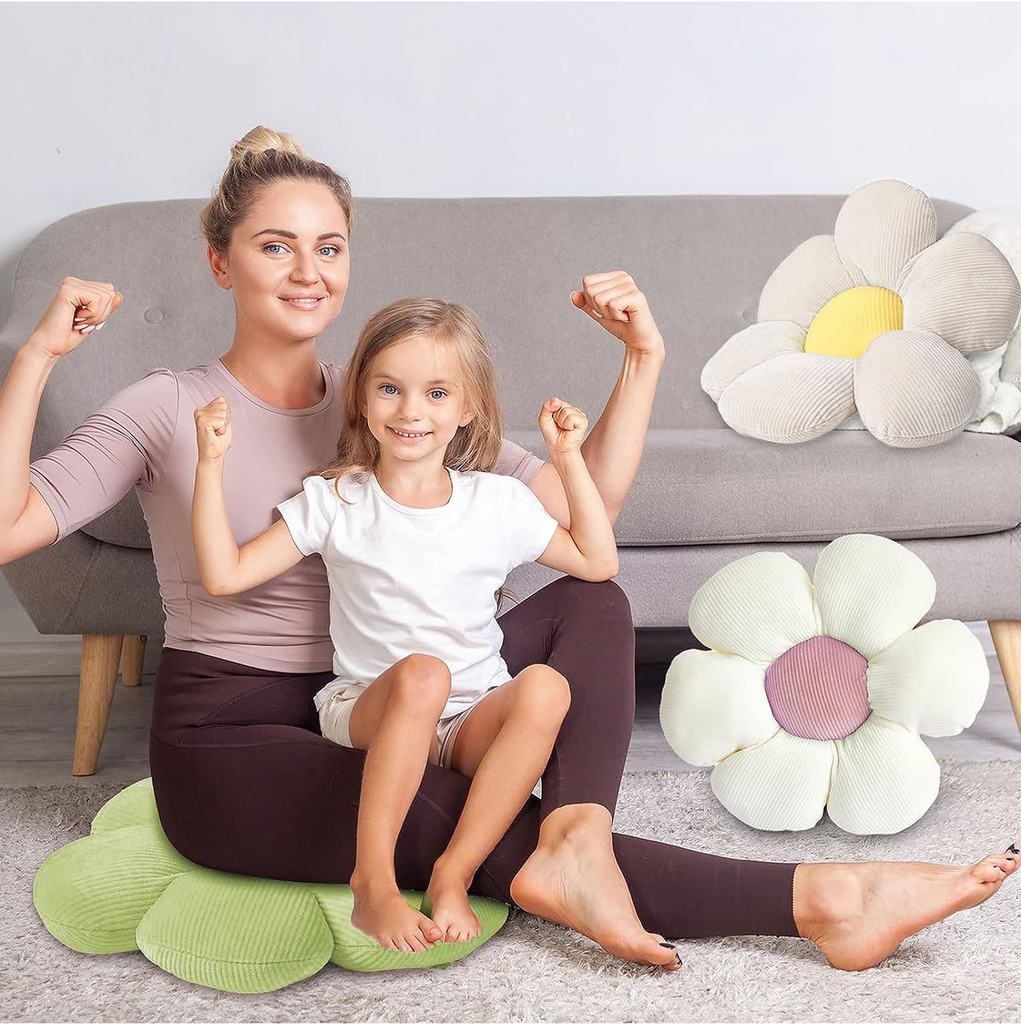 LATRAT 1 x 60 cm Flower Cushion Floor Mat Made of Decorative Cushion Chair Cushion Covers Room Decoration Plush Cushion (Green & White)