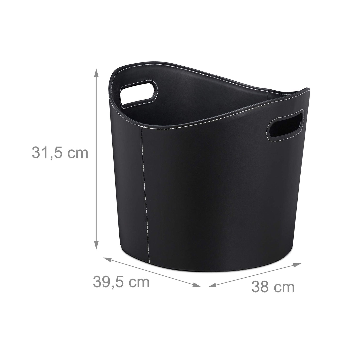Relaxdays Faux Leather Firewood Basket, Sturdy Log Storage Bin with Handles, Size L, Black, Cardboard, 31.5 x 39.5 x 38 cm