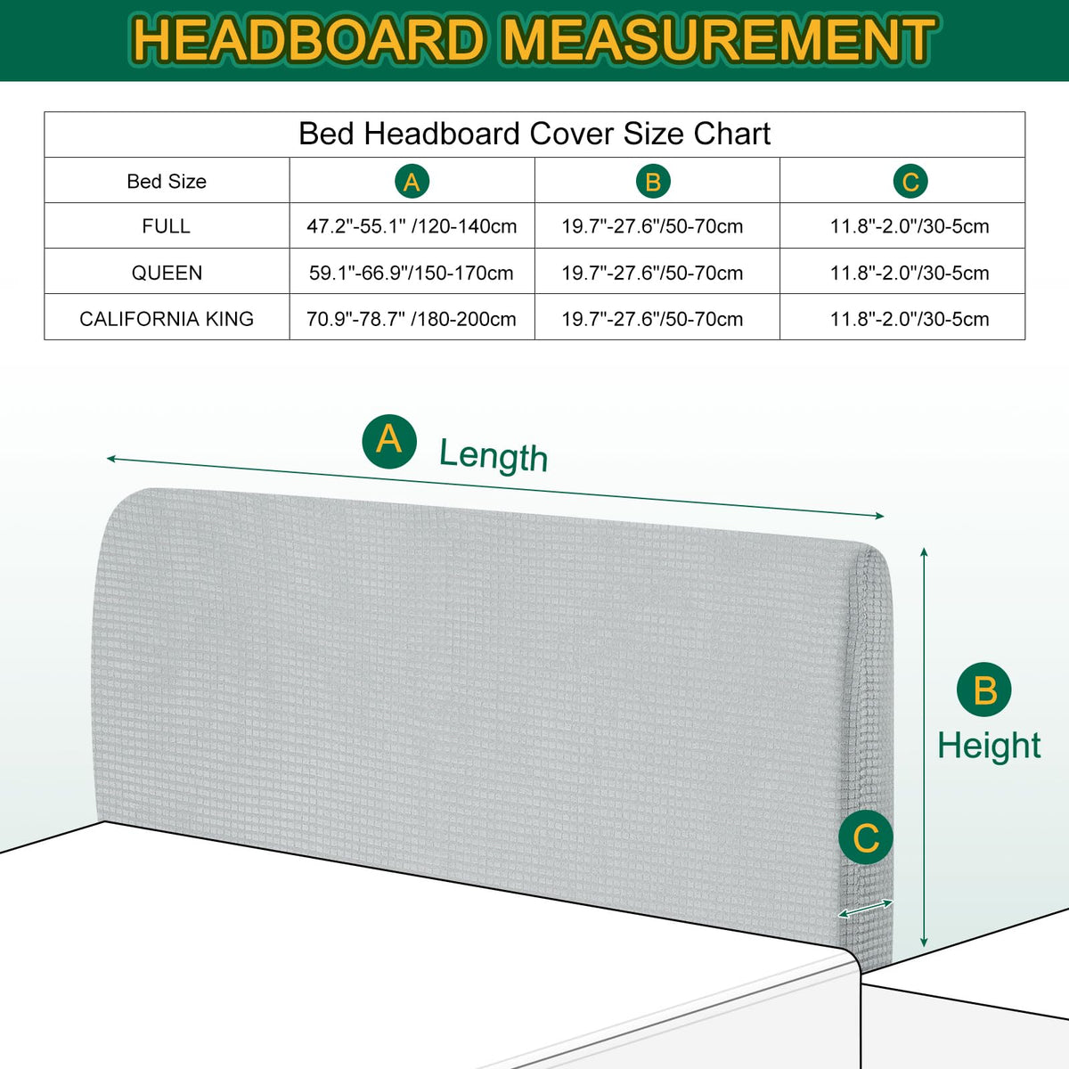 Bed Headboard Cover Dustproof Protector Jacquard Furniture Cover for 1.1-1.4m, Grey