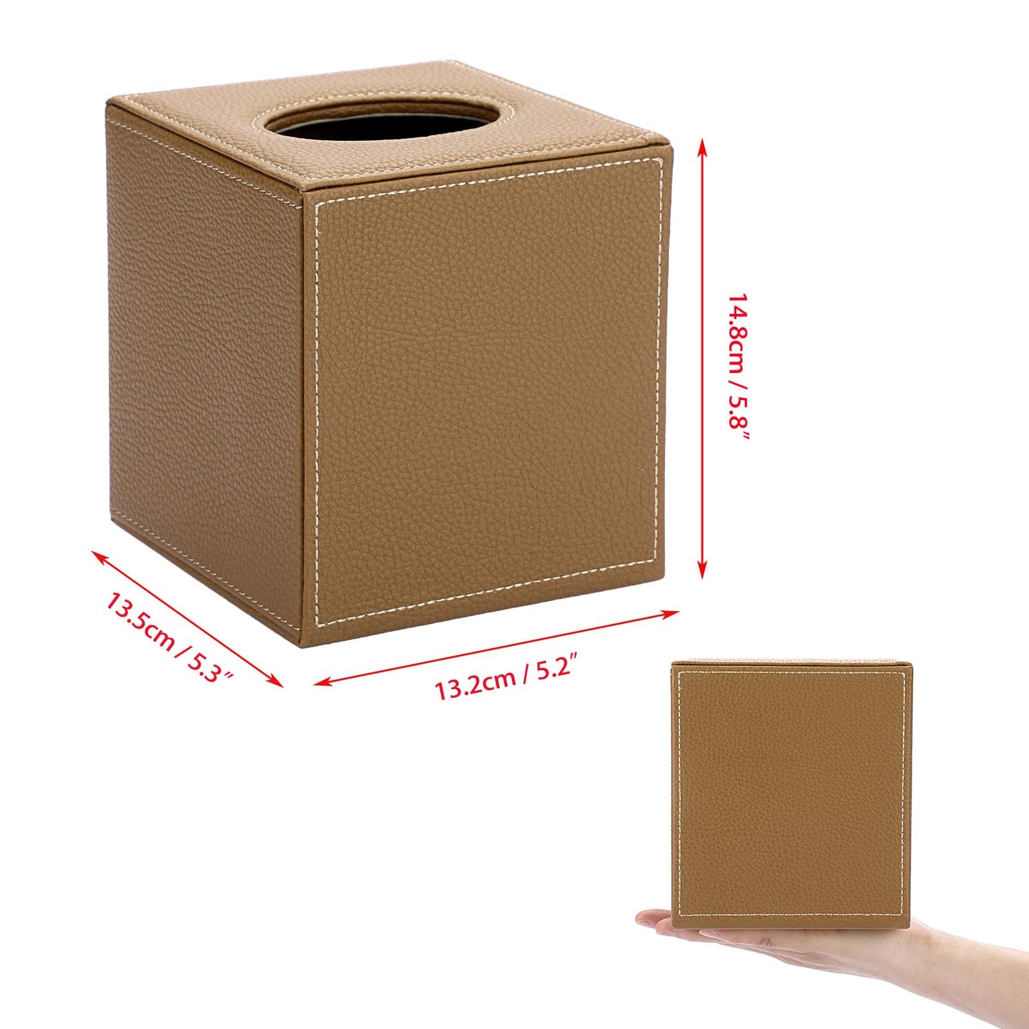 BTSKY PU Leather Square Tissue Box Cover, Camel Textured Tissue Box Holder