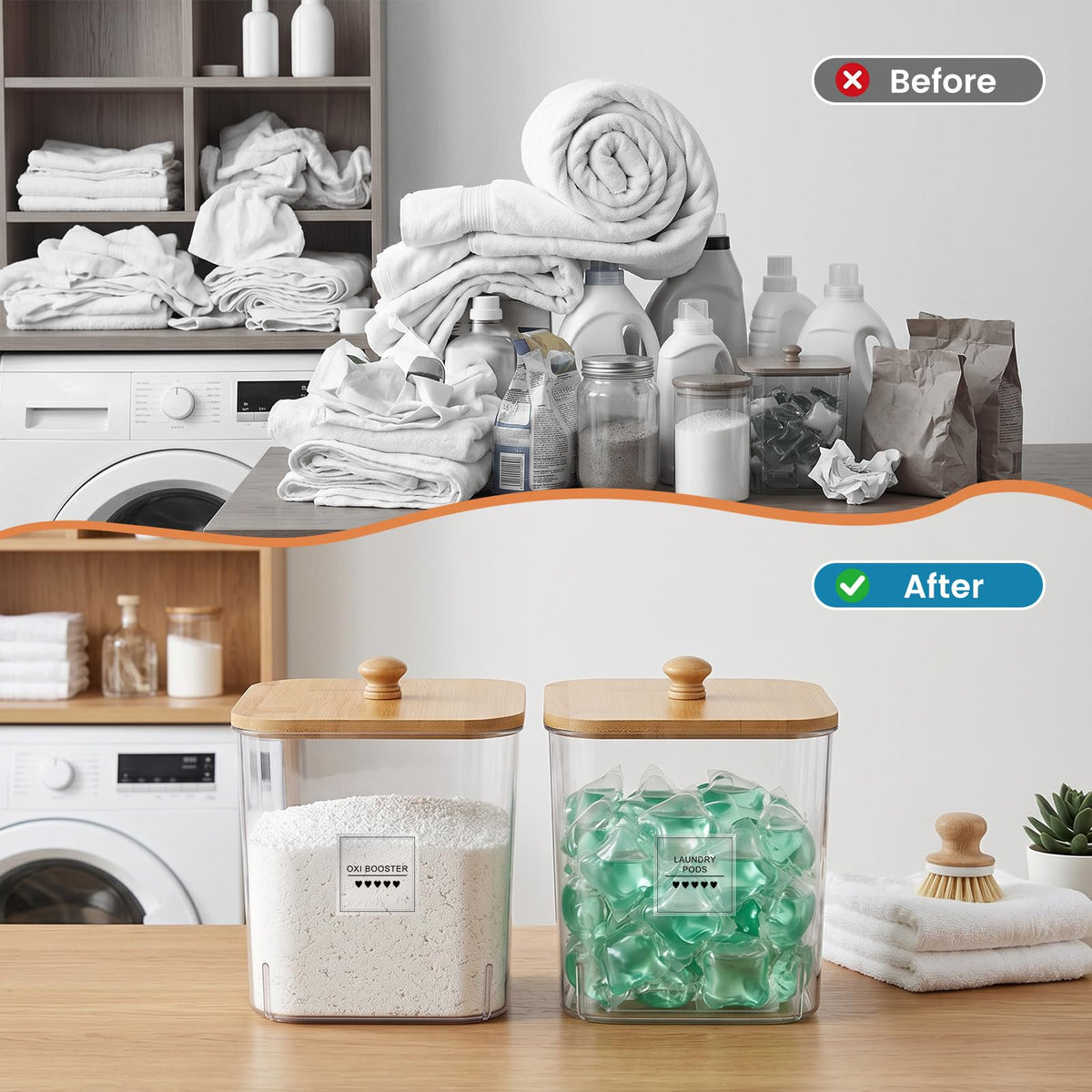 TranRantic 2 Pcs Laundry Pods Storage Containers with Lid 15.5×15.5×18cm