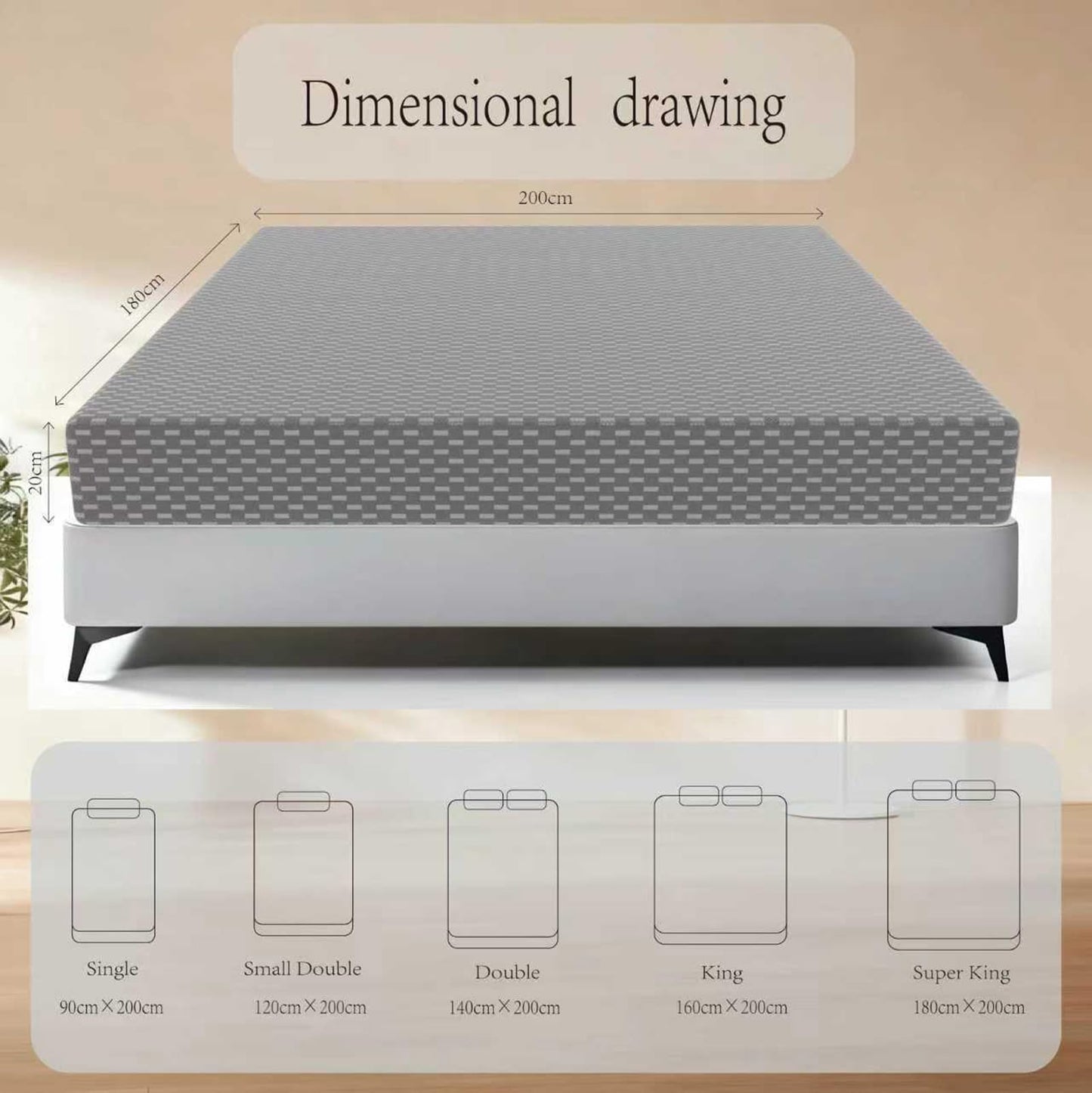 Dai Lufei Memory Foam Small Double mattress,Medium Firm Support,Mattress Protector with Zipper Removable Cover,Soft Comfort(Grey, Small Double 20cm)