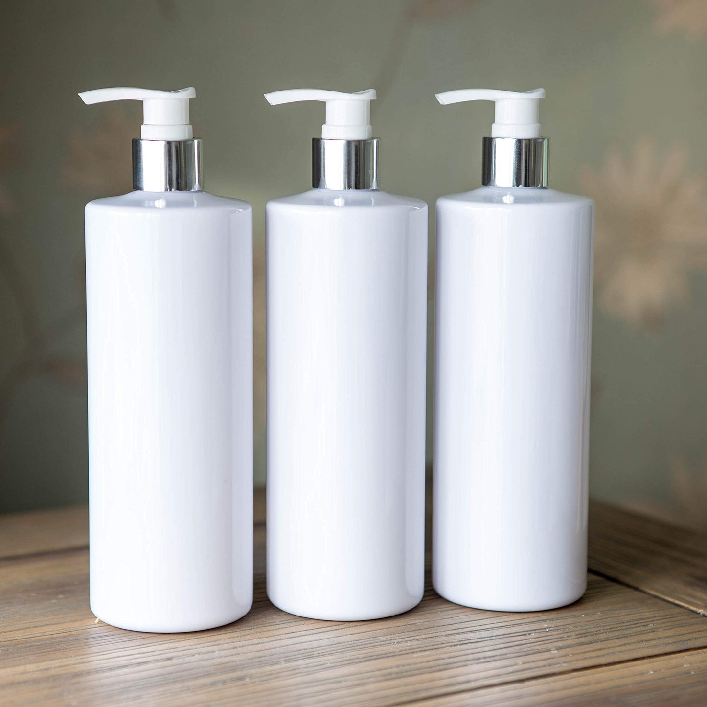 Taylor & Smyth 3 x 500ML PET PUMP DISPENSER BOTTLE MRS HINCH STYLE BATHROOM KITCHEN SHAMPOO CONDITIONER CONDITIONER WHITE CHROME