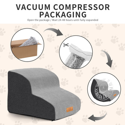 Masthome Dog Steps, 2-Step High Density Foam Dog Steps for Bed Sofa, Non-Slip Pet Ramp with Removable Washable Cover,Pet Stairs for Small Dogs Cats,