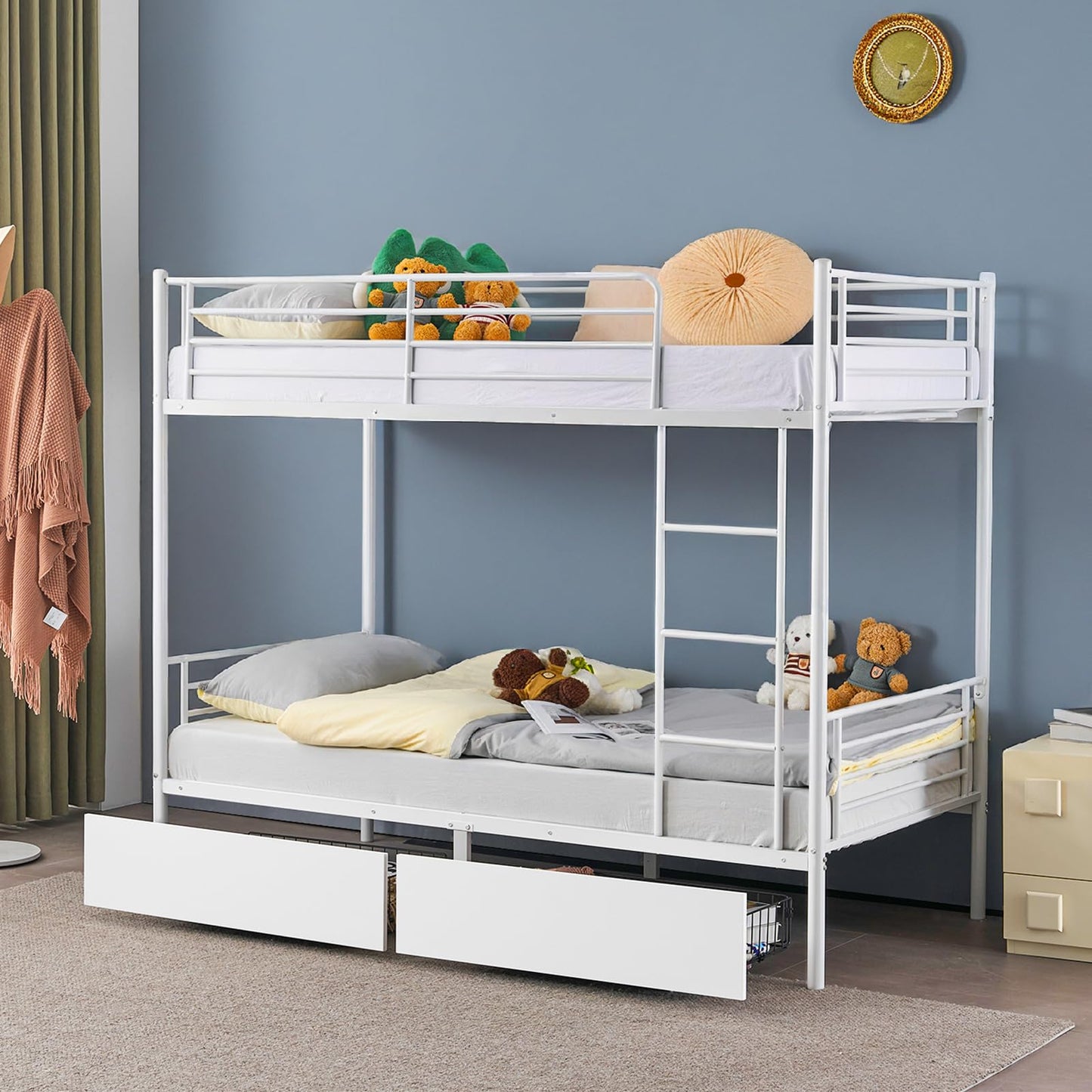 Bonnlo Metal Bunk Bed, Single over Single Loft Bed Frame with Ladder and Safety Guardrail