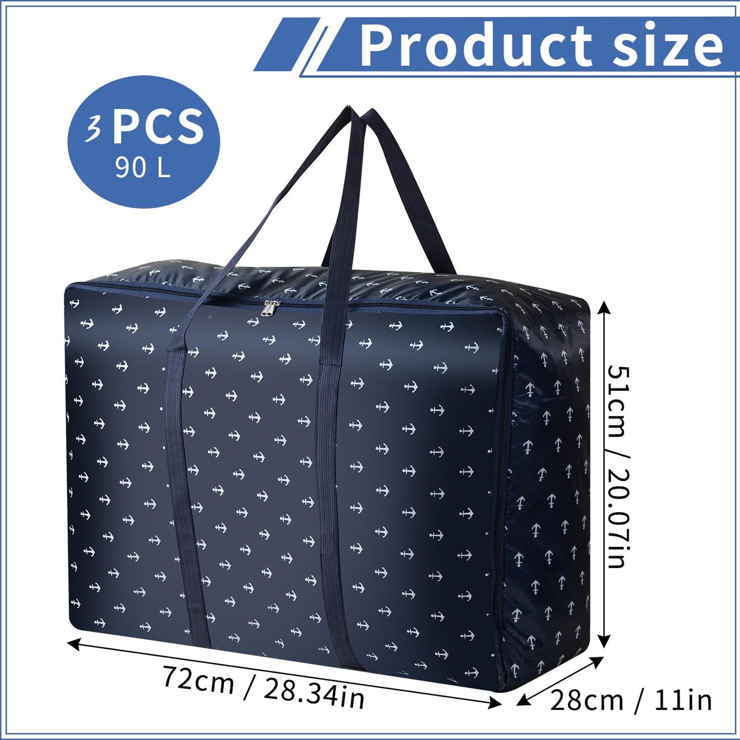3 Pack Large Clothes Storage Bags with Zips,Moving Bags for Clothe, Underbed Storage Boxes with Lids for Bedding,Clothes,Duvets,Pillows