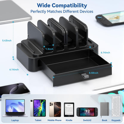 KDD Vertical Laptop Stand with Drawer - 7-in-1 Space-Saving Laptop Holder with Gravity Locking Fits MacBook, Dell, HP, Chromebook, Surface Pro