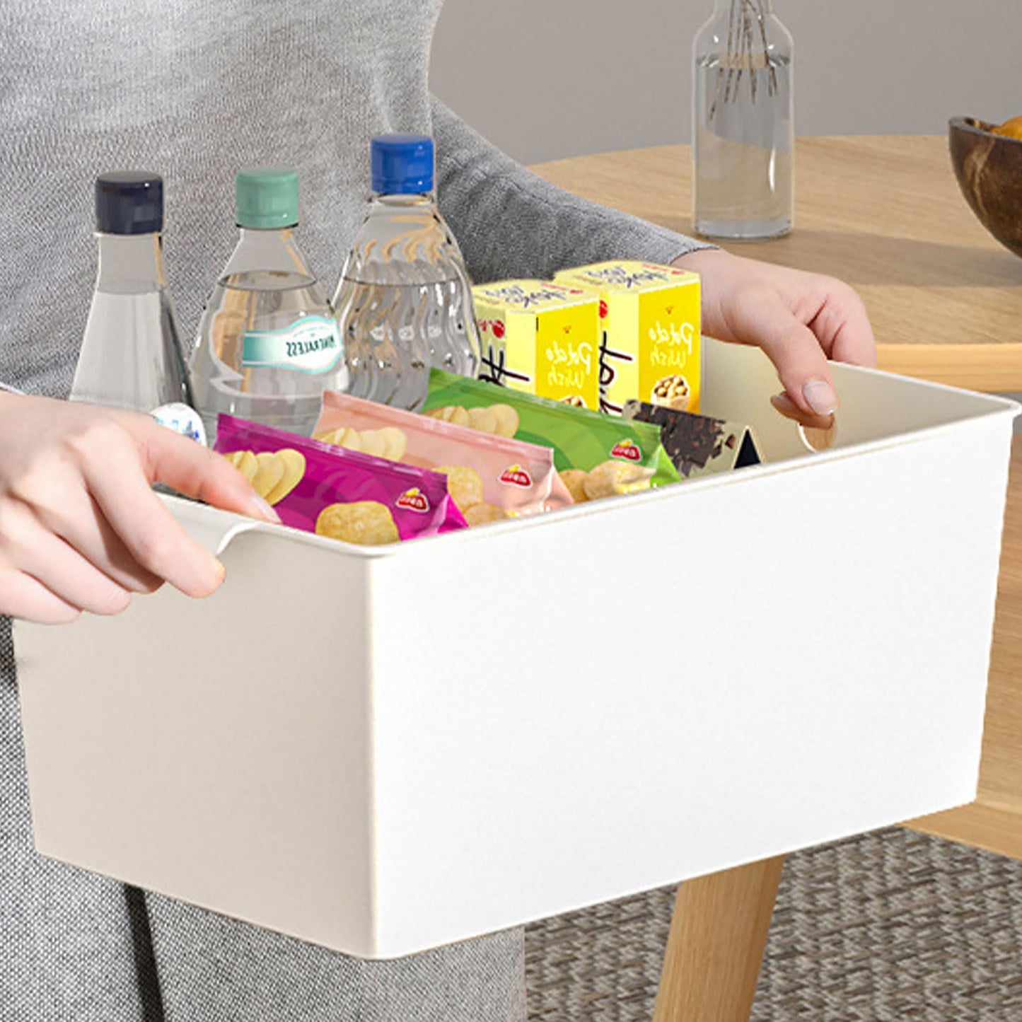 ASelected 4Pcs Plastic Storage Boxes With Handle White Box 26X19X15Cm Cupboard Storage Boxes Plastic Storage Basket Kitchen Cupboard Home And
