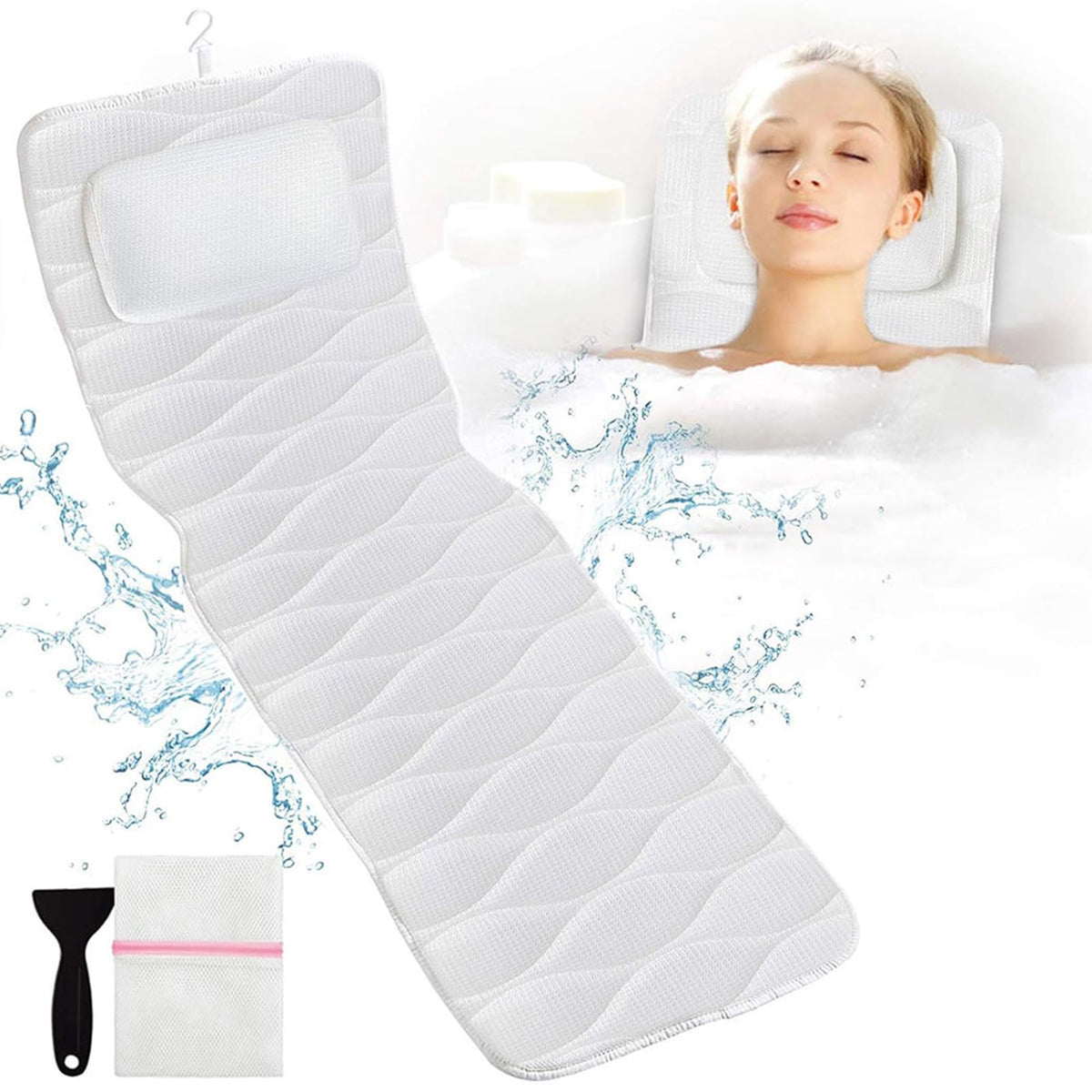 Full Body Bath Pillow for Tub Non-Slip Spa Bathtub Mat Mattress Pad