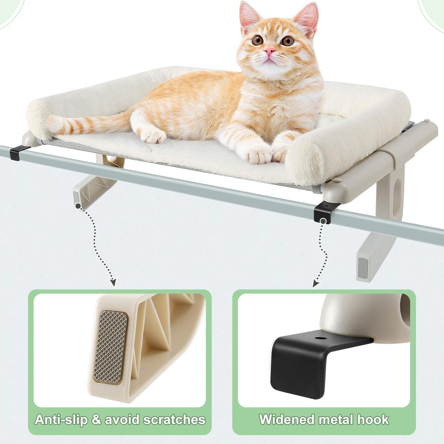 GUUSII HOME Cat Hammock Window Perch Seat Kitten Hanging Bed Windowsill for Indoor Large Pet Shelf Sturdy Kitty Lounger Washable Cushion Easy to