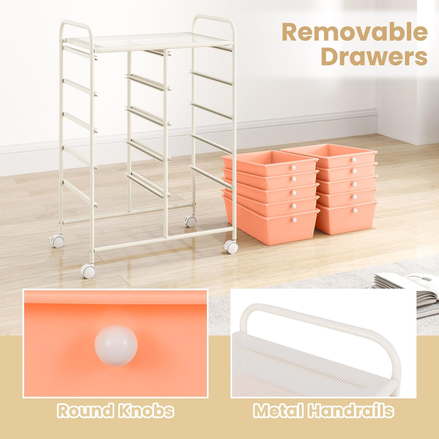 GiantexUK 10 Drawers Storage Cart, Mobile Rolling Storage Trolley with 4 Lockable Wheels & Handles