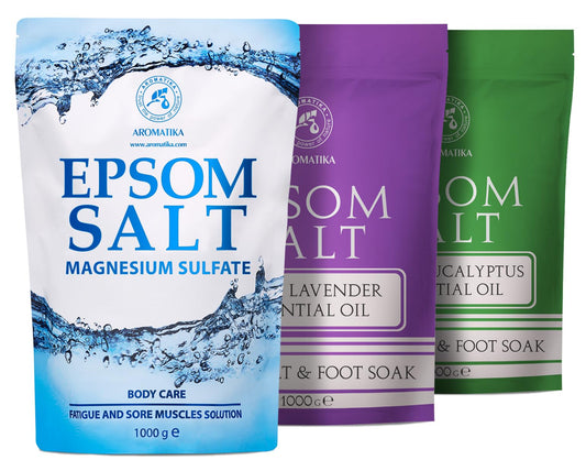 Epsom Bath Salt Set 3?1000 g - Epsom Salt - Epsom Salt with Eucalyptus & Lavender Essential Oils - Pure & Natural - Concentrated Magnesium Sulphate -