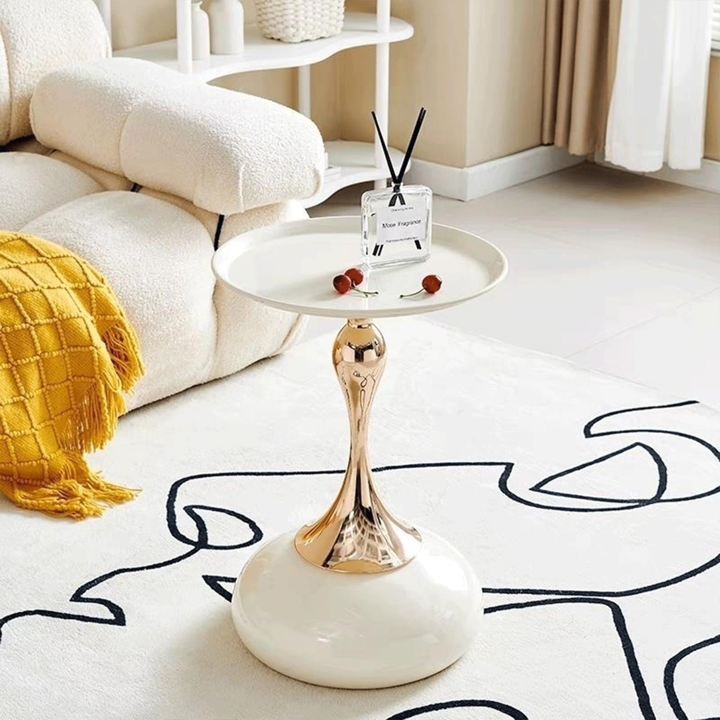 2-Pack Modern Round Side Table - White Tabletop & Gold Pedestal Base, Stylish Accent End Table for Living Room, Bedroom & Office (White Set)
