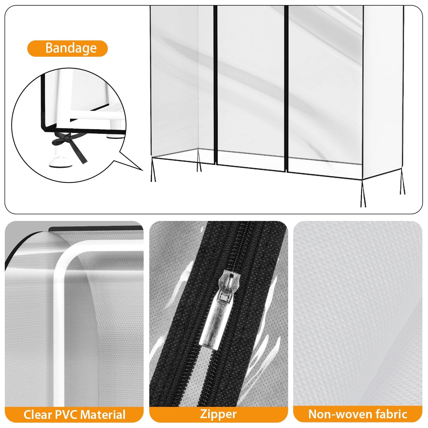 Syeeiex 6ft Translucent Clothes Rail Cover with Double Strong Zipped 72" Dustproof Cover Protective Zip Cover for Hanging Garment