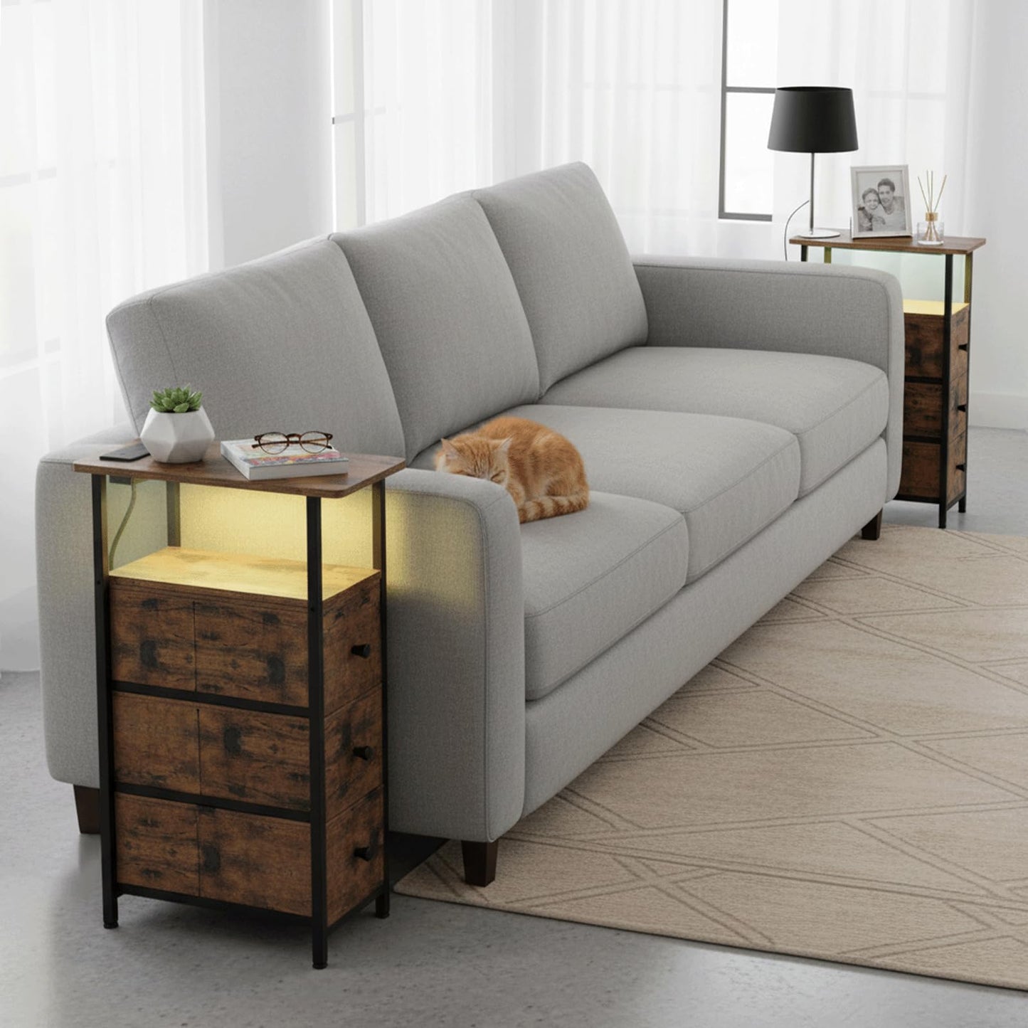 LOAKEKEL Narrow Bedside Table Set of 2, Slim Side Table for Bedroom