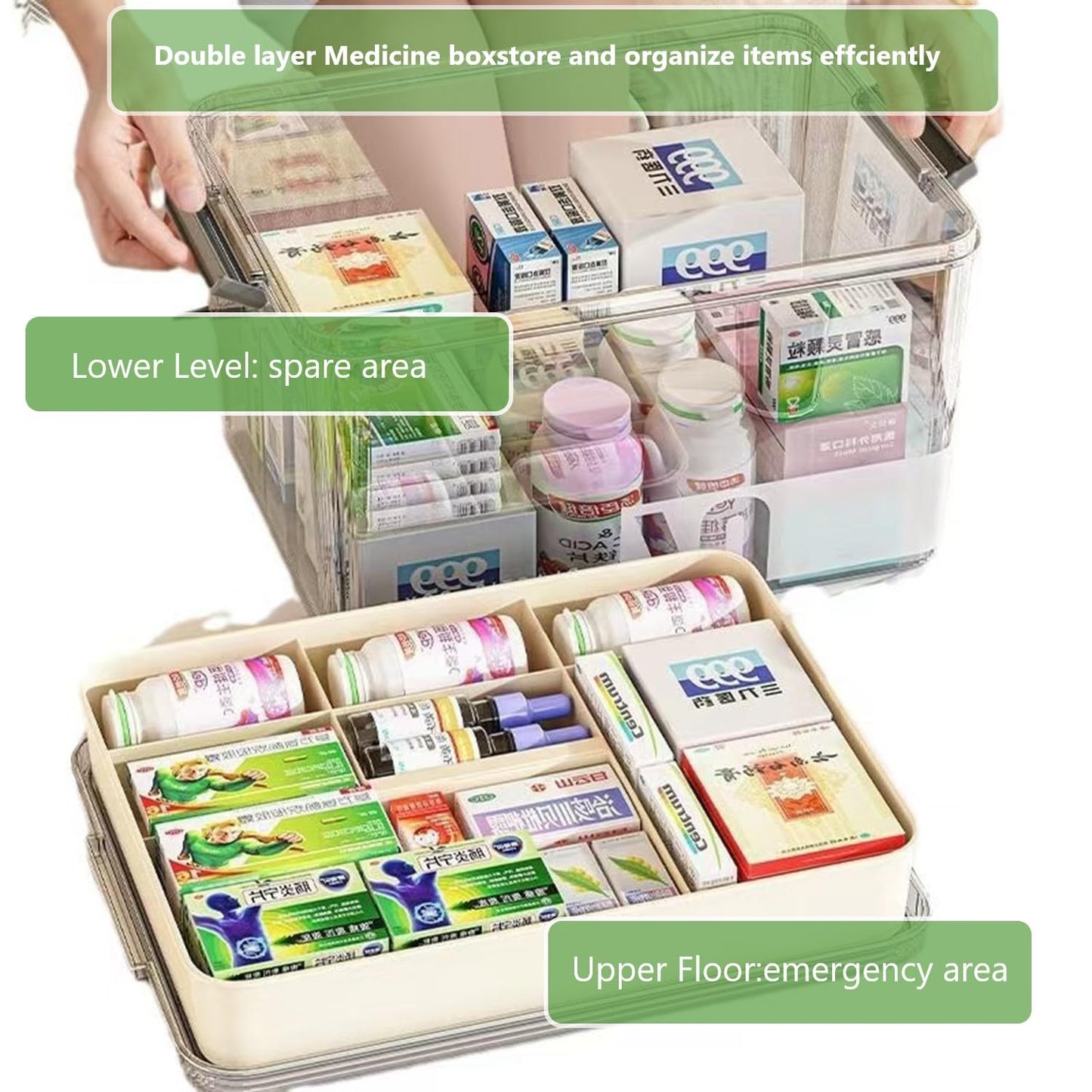 BAONUO Medicine Box, Medicine Storage Box,medicine storage Organiser With Handle, Portable 2 Layer Medicine Box First Aid Box with Lid