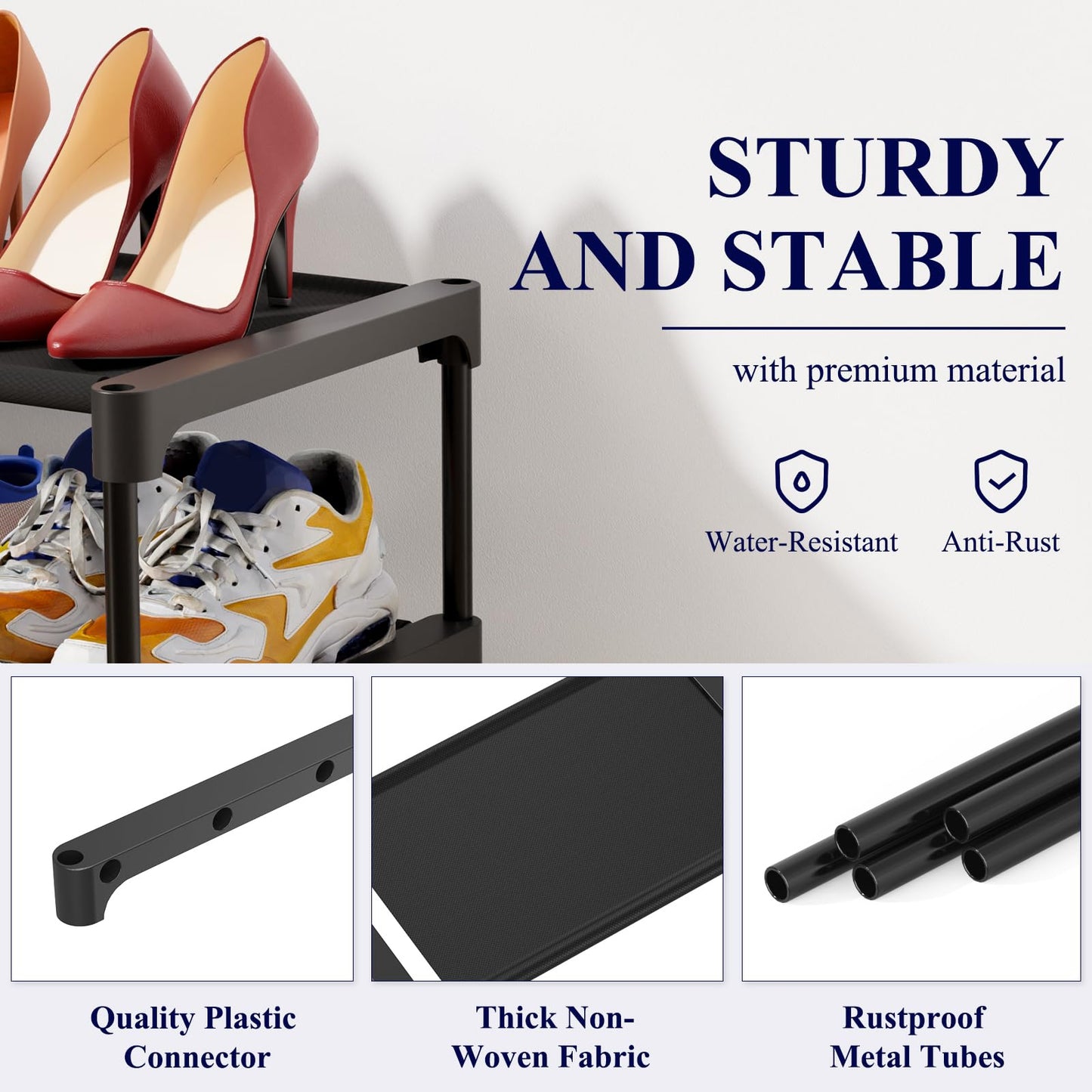 Kitsure Premium Non-Woven Shoe Rack Shelf, 70 x 30 x 62 cm, Black