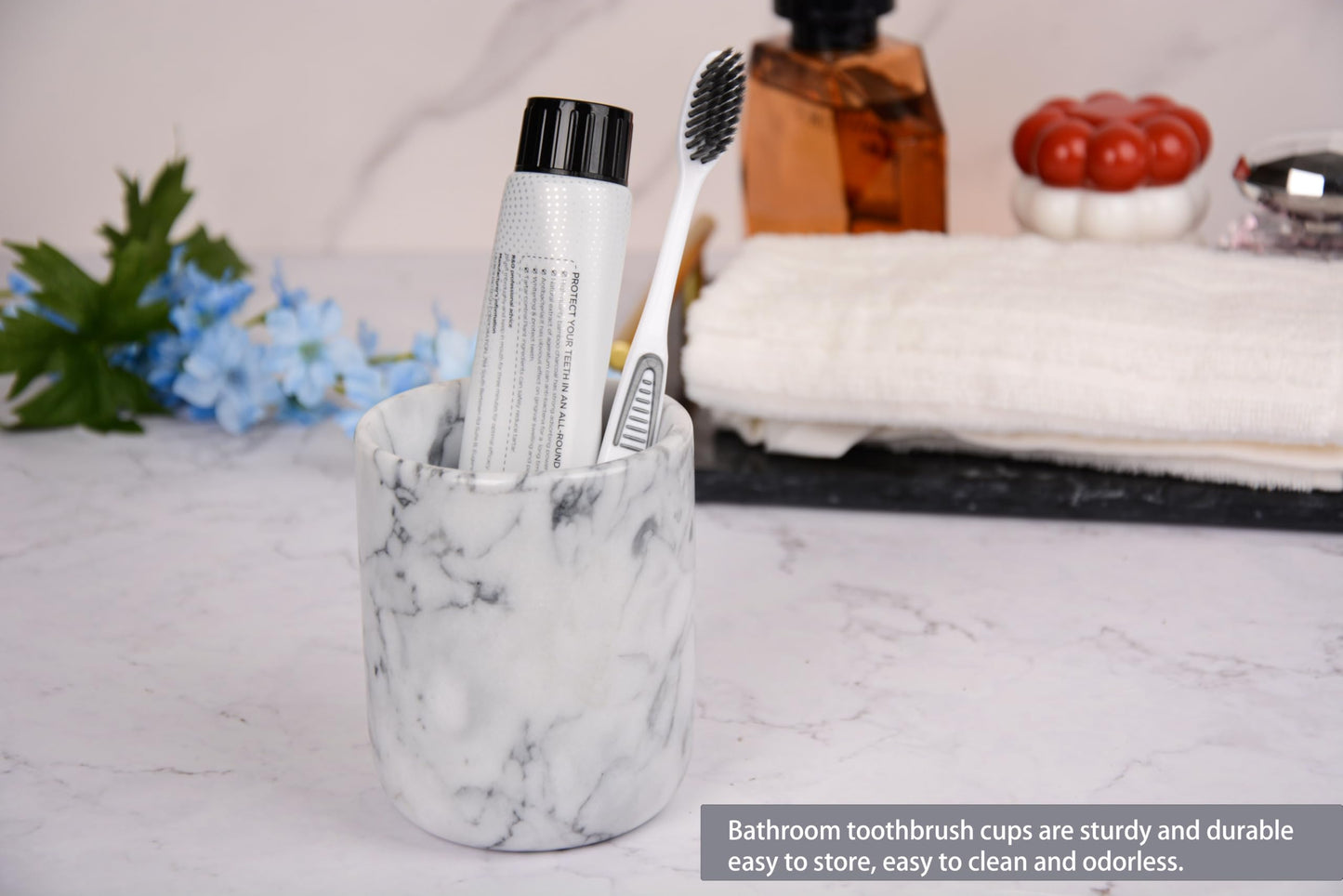SIPARUI Marble Toothbrush Holder,Bathroom Toothbrush Cup Toothpaste Holder,Toothbrush Storage,Travel Camping Portable Reusable Storage Cups,Sturdy