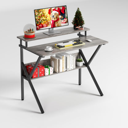 CAIYUN 70cm Computer Desk, Home Office Desk for Home, Small Desk for Spaces, GreyOak Small Table with Monitor Stand