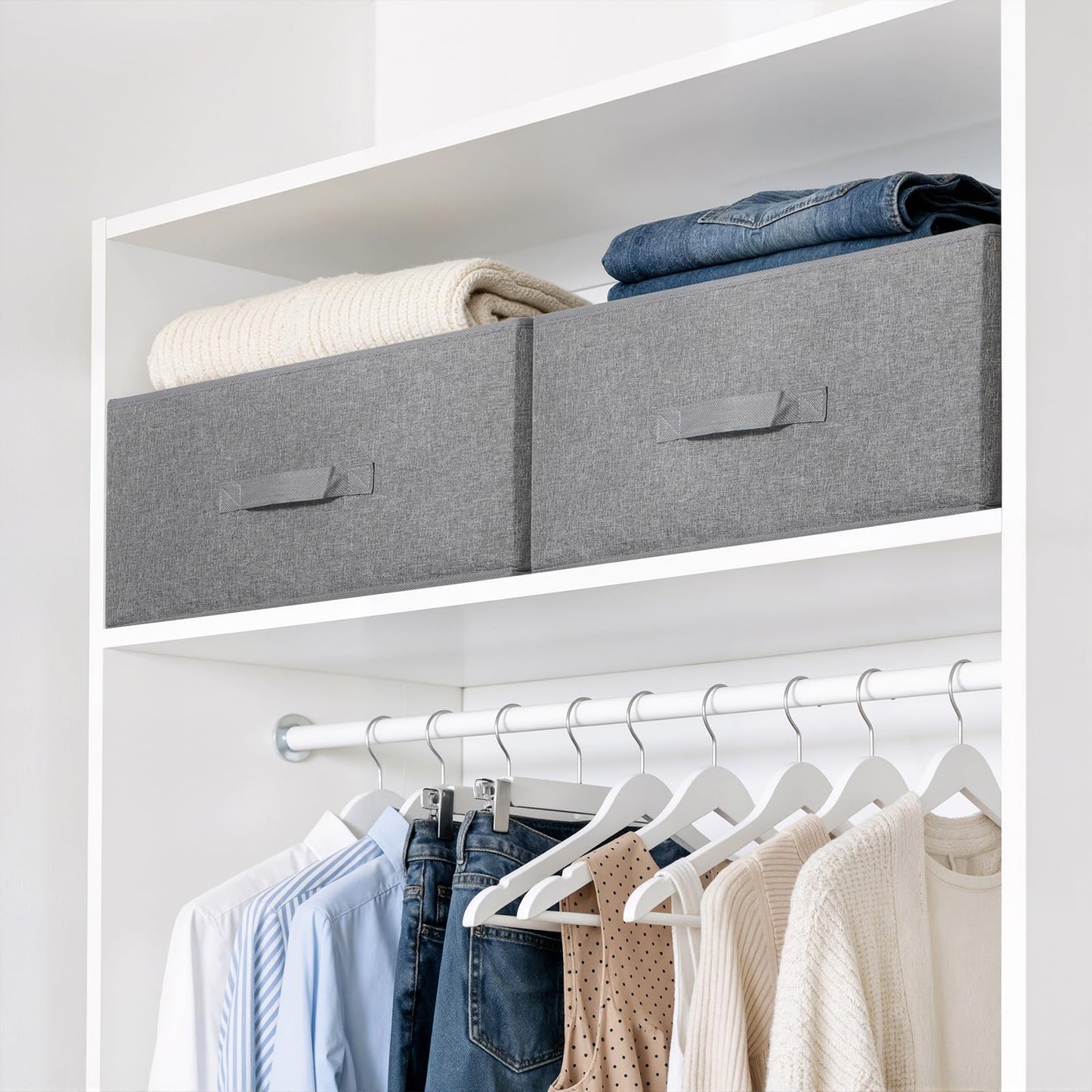 LAJIAKE Wardrobe Storage Organiser Boxes Set of 2 (50x40x20cm) – Large Clothes Storage Boxes with Removable Divider