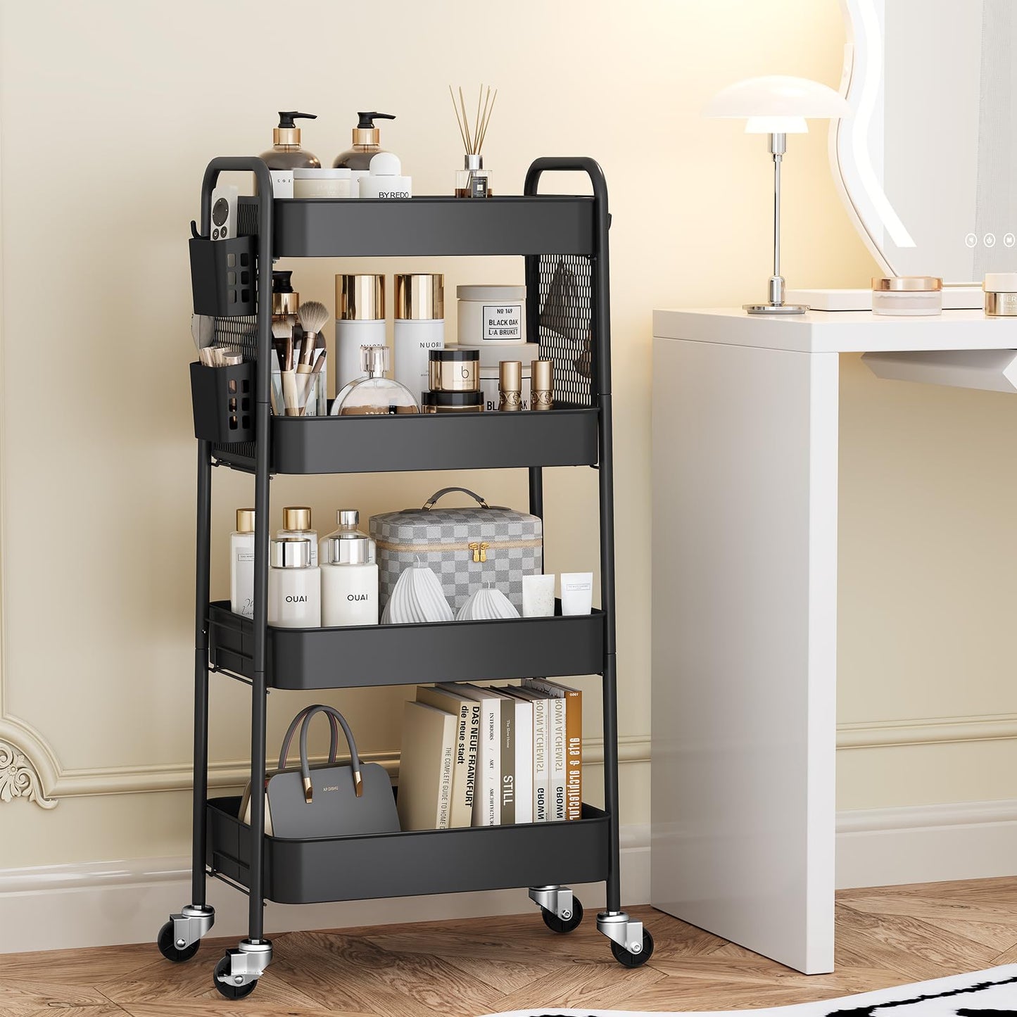 Urackify 4 Tier Storage Trolley on Wheels, Black
