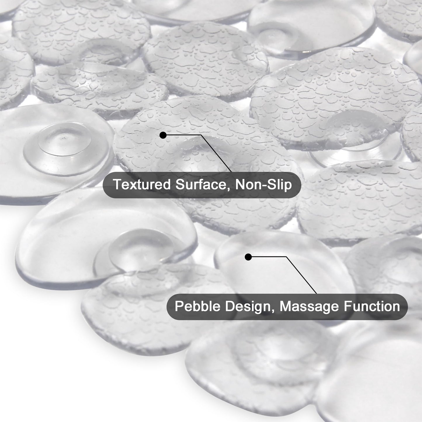 WELTRXE Non Slip Bath Mats for Inside Bath, 69 x 36 cm Clear Pebble Bath Mat Non Slip Anti Mould, Anti Slip Shower Mat